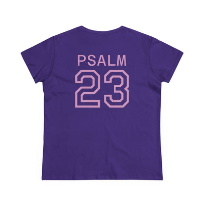 Psalm 23 Women’s Tee – Inspired Sports-Style Shirt (Pink Numbering)
