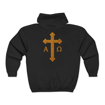 Men’s Alpha & Omega Zip-Up Hoodie – Spiritual Strength & Comfort