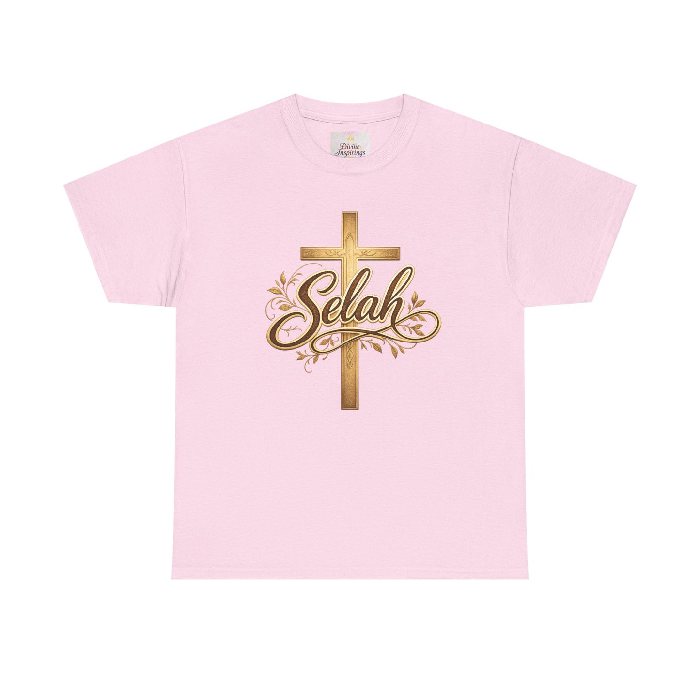 Selah Cross Tee — Women's Christian T‑Shirt with Gold Script