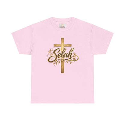 Selah Cross Tee — Women's Christian T‑Shirt with Gold Script