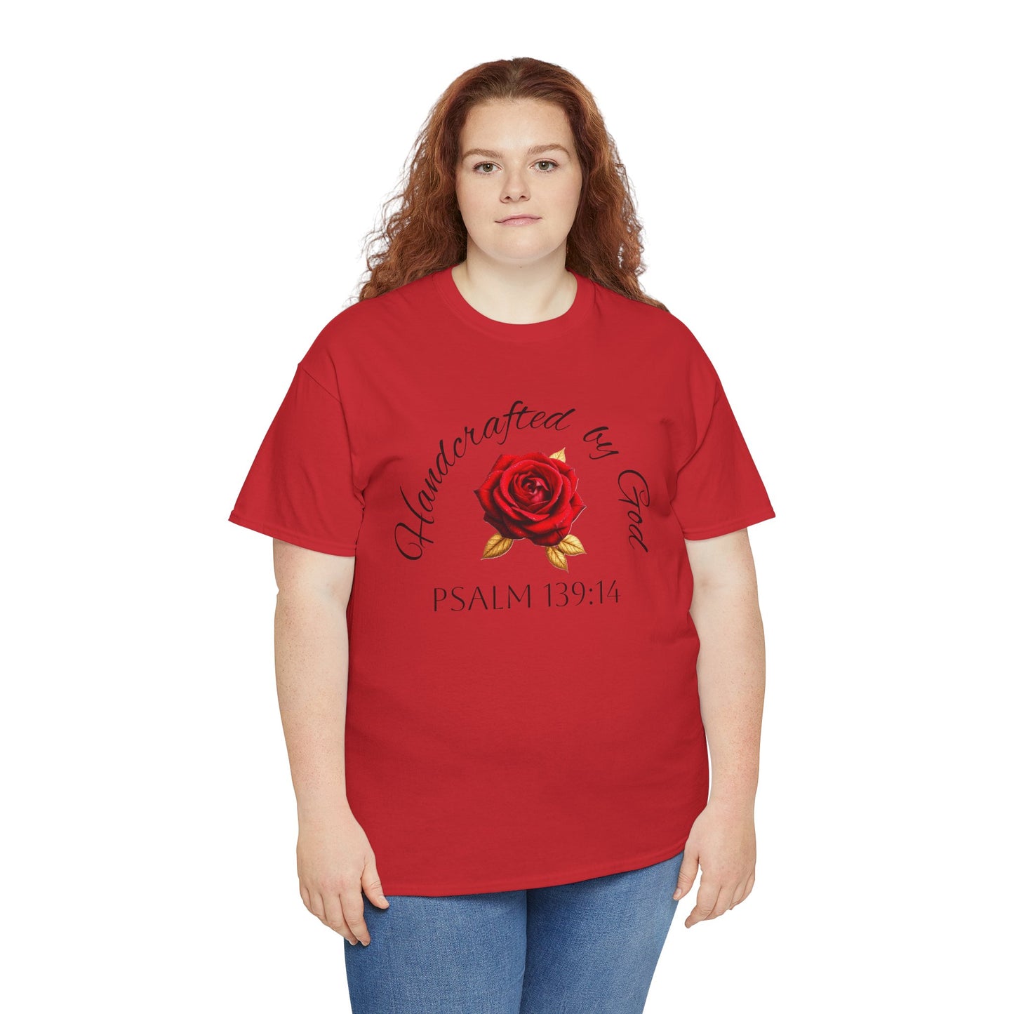 Handcrafted by God (Rose) - Woman's Christian T-Shirt (Dark Lettering)