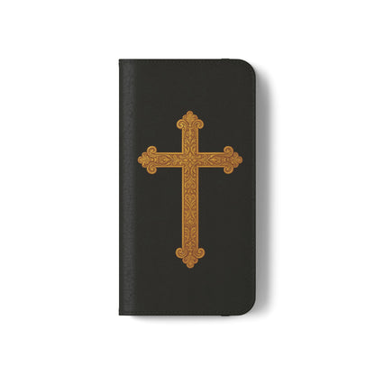 Black with Gold Cross & 1 Corinthians 1:18 - iPhone Flip/Wallet Phone Case