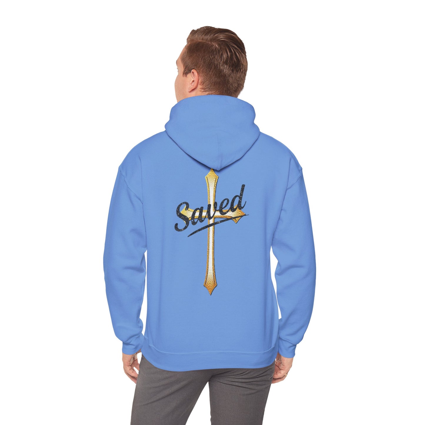 Saved Men’s Hoodie – Christian Faith Hoodie with Cross & John 3:16