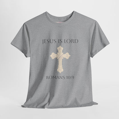 Confess. Believe. Be Saved. – Men’s Jesus Is Lord Tee (Romans 10:9) (White Lettering)