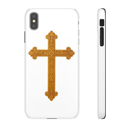 White iPhone Snap Case – Gold Cross Design