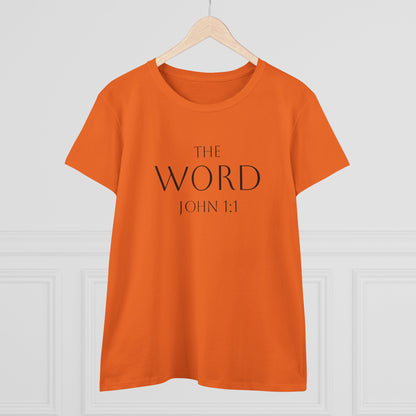 “The Word Eternal” – Women’s Christian Tee with Bold Dark Lettering (John 1:1)