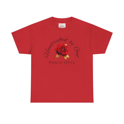 Handcrafted by God (Rose) - Woman's Christian T-Shirt (Dark Lettering)