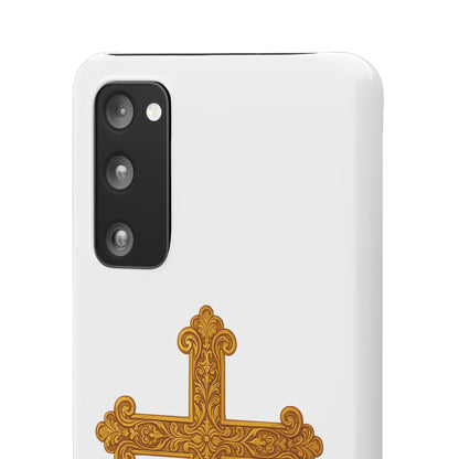 White Samsung Snap Case – Gold Cross Design