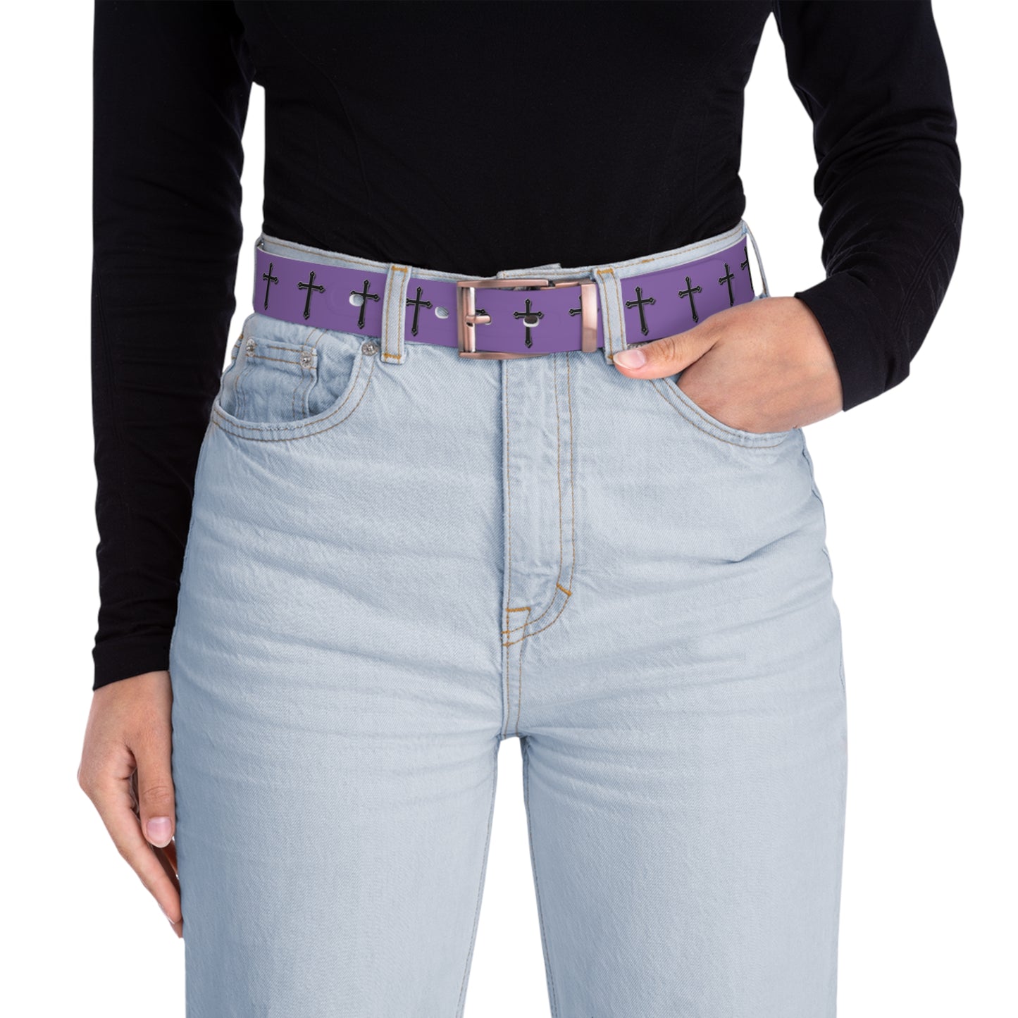 Shield of Faith Belt in Mauve – Black Cross Pattern
