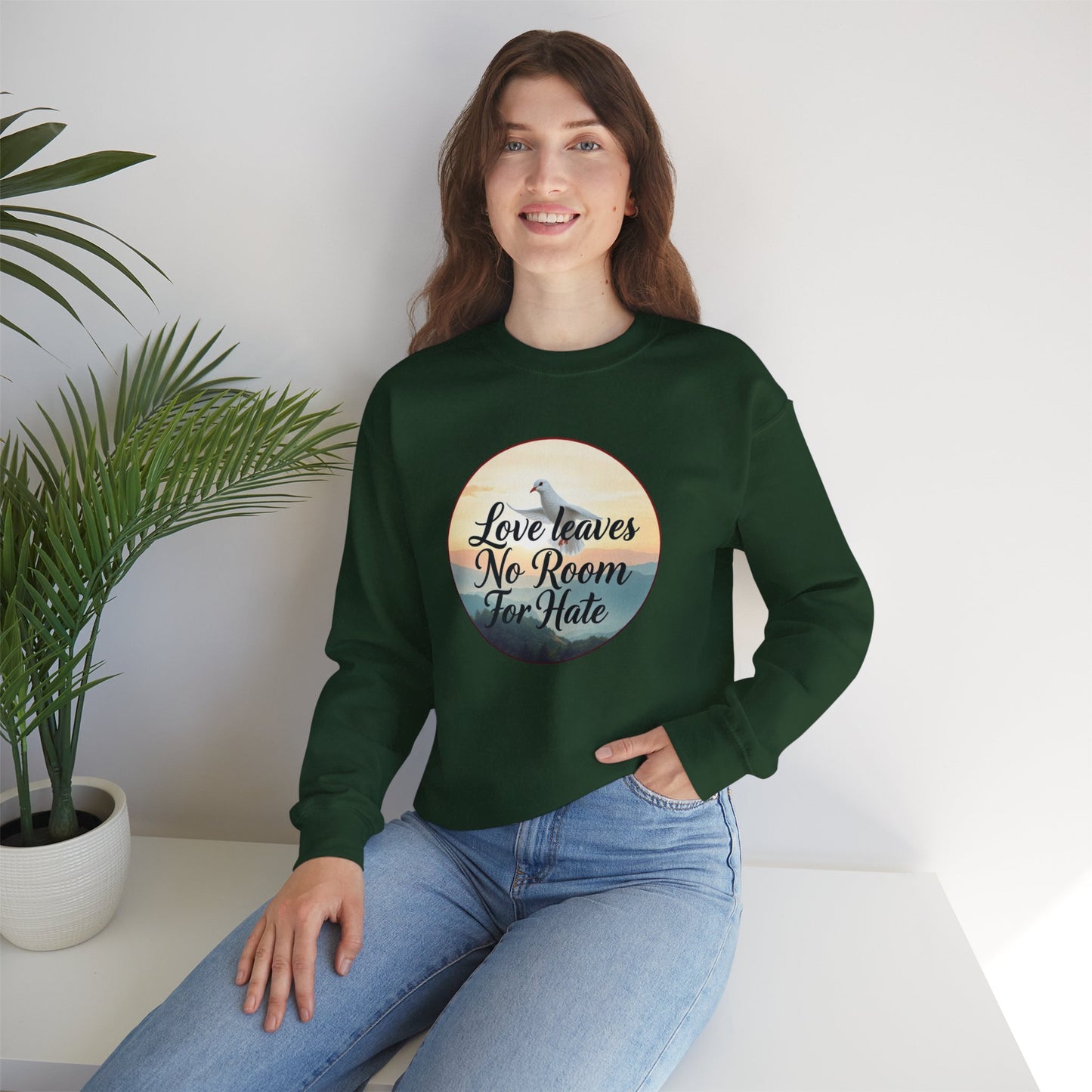 Women’s “Love Leaves No Room For Hate” Christian Sweatshirt – Bold Love Statement Pullover
