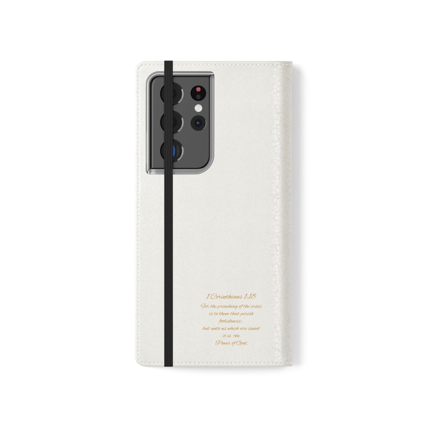 White with Gold Cross & 1 Corinthians 1:18 - Samsung Flip/Wallet Phone Case