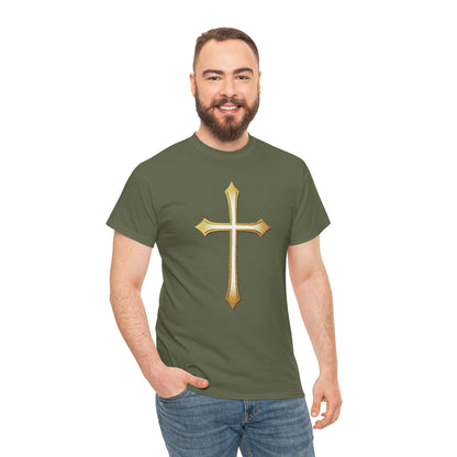 Men’s Gold Cross Tee – Christian Faith-Inspired Apparel