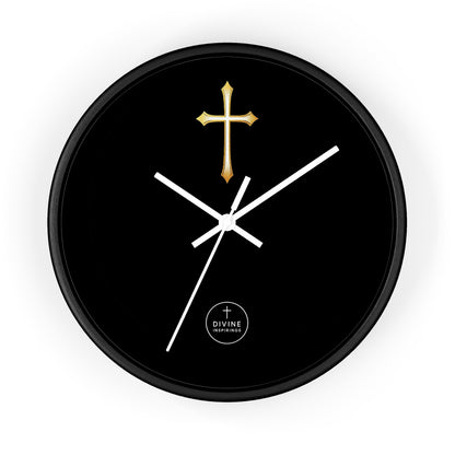 Stunning Gold Cross Wall Clock in Black – Elegant Christian Home Decor