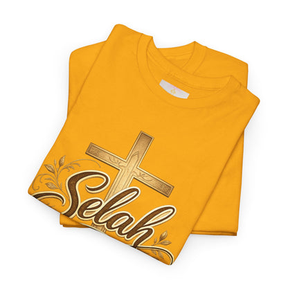 Selah Cross Tee — Women's Christian T‑Shirt with Gold Script