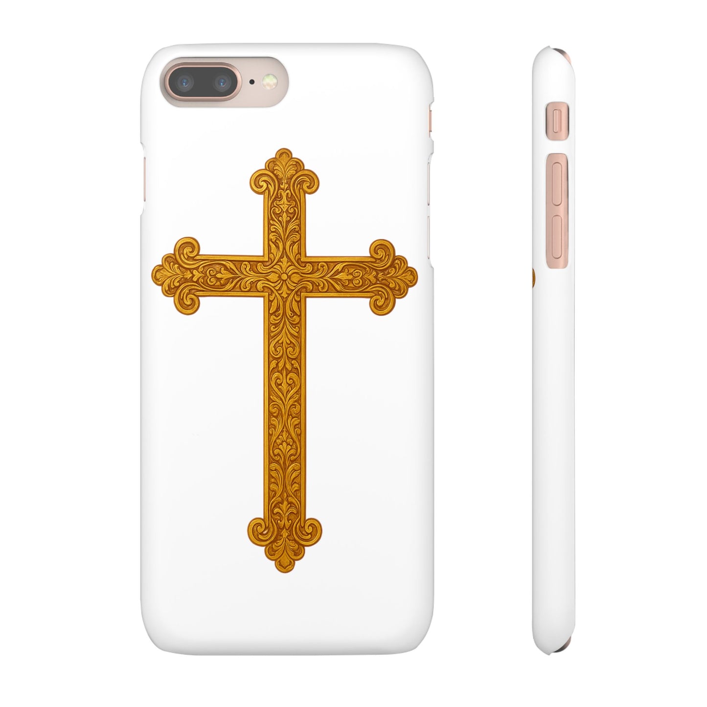 White iPhone Snap Case – Gold Cross Design