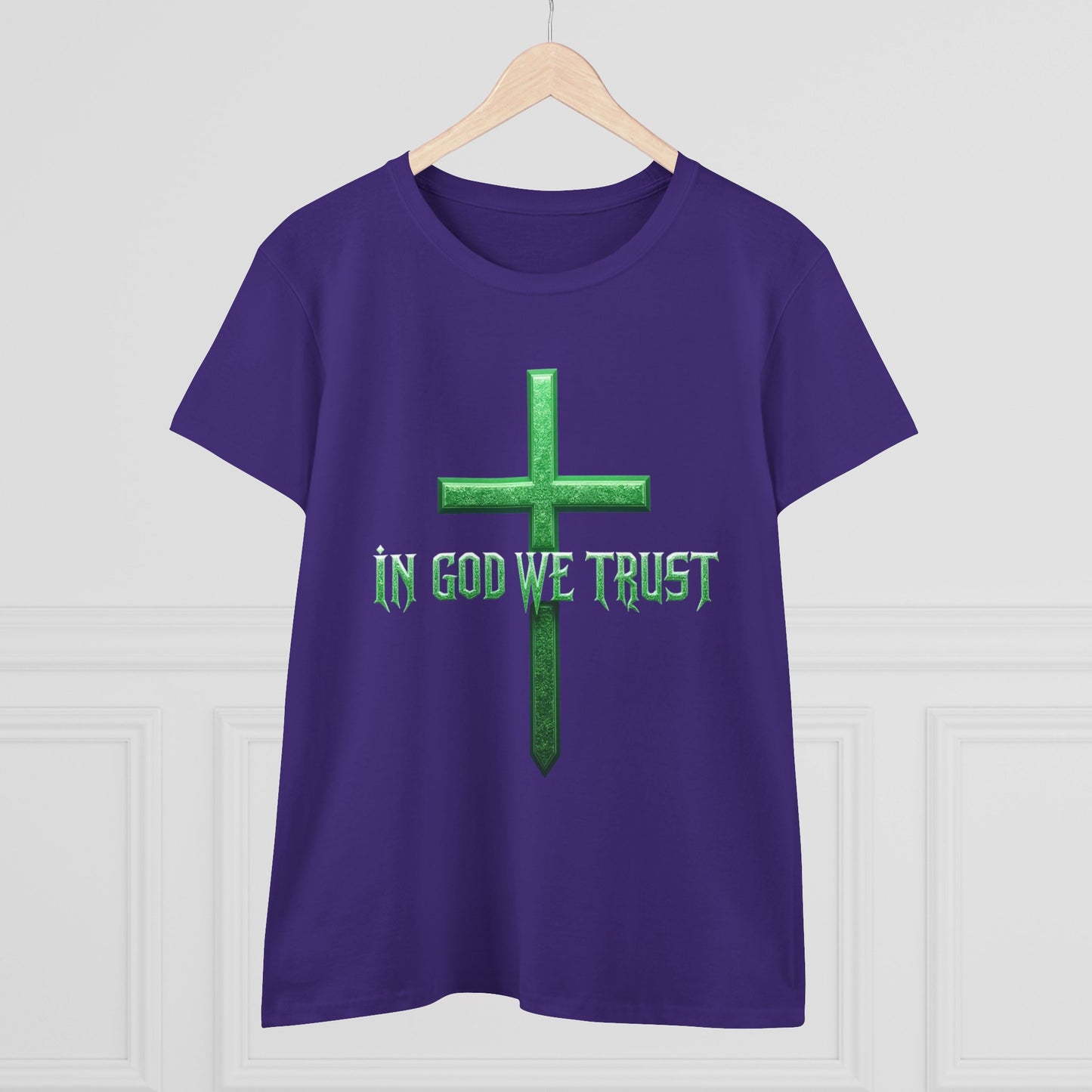 Faith Anchored – “In God We Trust” Women’s Christian Tee with Cross