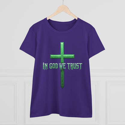Faith Anchored – “In God We Trust” Women’s Christian Tee with Cross