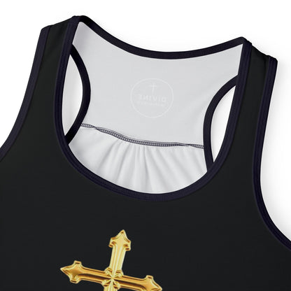 Gold Cross Women’s Christian Tank Top in Black – Symbol of Eternal Victory