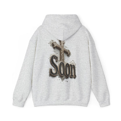 Soon: Revelation 22:12 Cross Hoodie – Men’s Christian Faithwear (Dark Lettering)