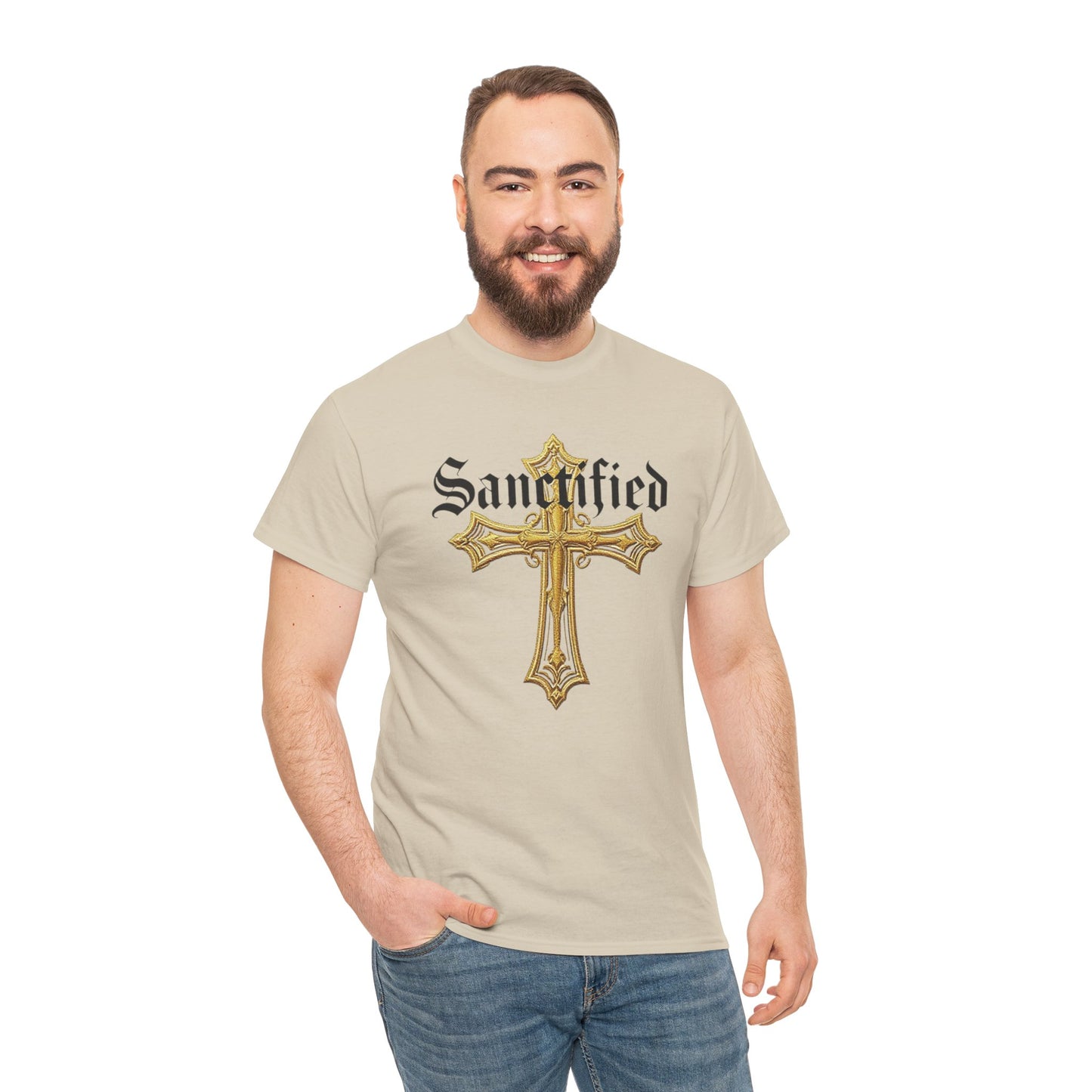 Sanctified Men's Gothic Cross T-Shirt – Faith in Bold Elegance
