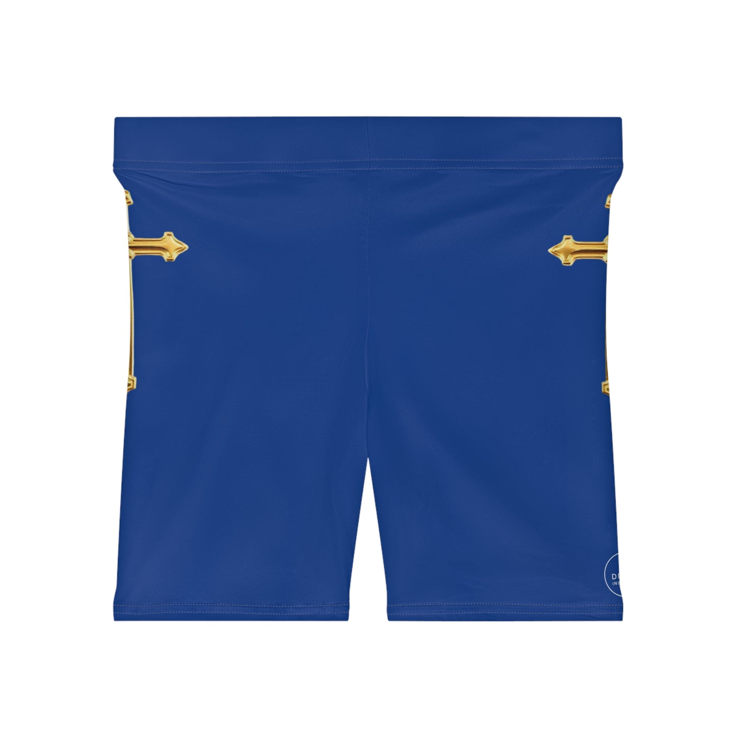 Gold Cross Women’s Biking Shorts in Blue – Symbol of Eternal Victory
