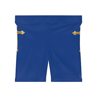 Gold Cross Women’s Biking Shorts in Blue – Symbol of Eternal Victory