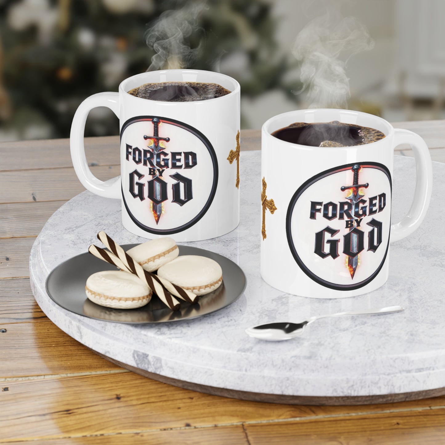 Forged by God Christian Coffee Mug – Strength in Faith Drinkware