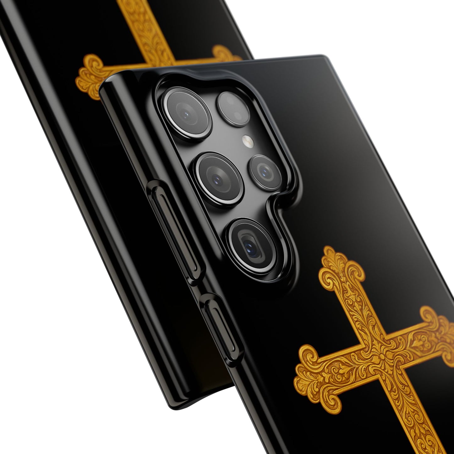 Black Samsung Snap Case – Gold Cross Design