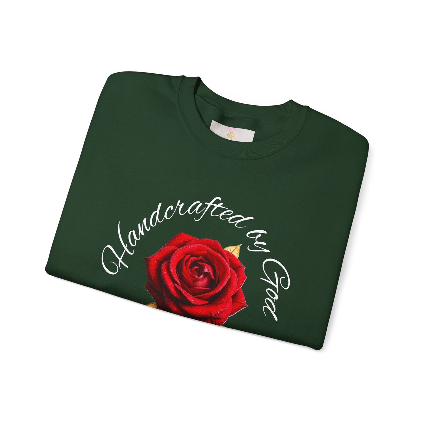 Handcrafted by God Rose Sweatshirt – White Lettering, Psalm 139:14
