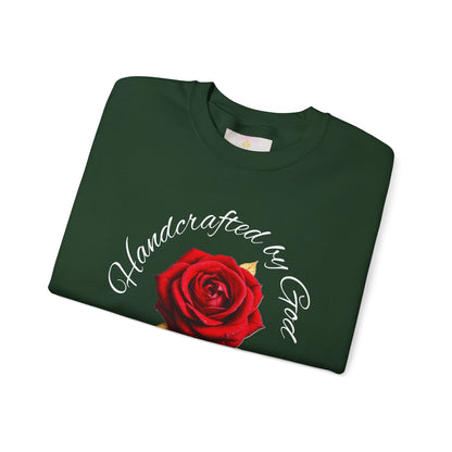 Handcrafted by God Rose Sweatshirt – White Lettering, Psalm 139:14