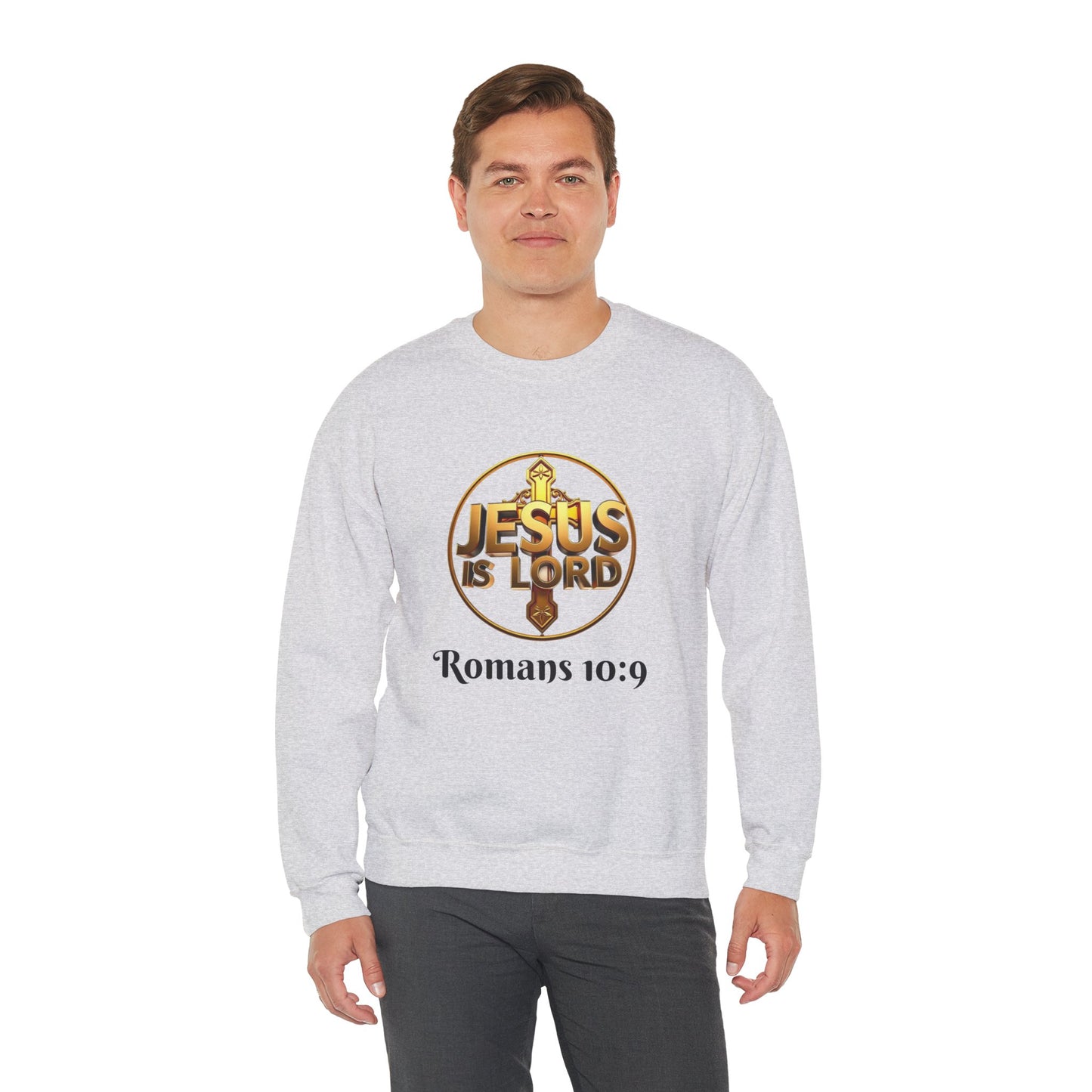 Romans 10:9 Christian Sweater – Jesus Is Lord & He Is Risen (Dark Lettering)