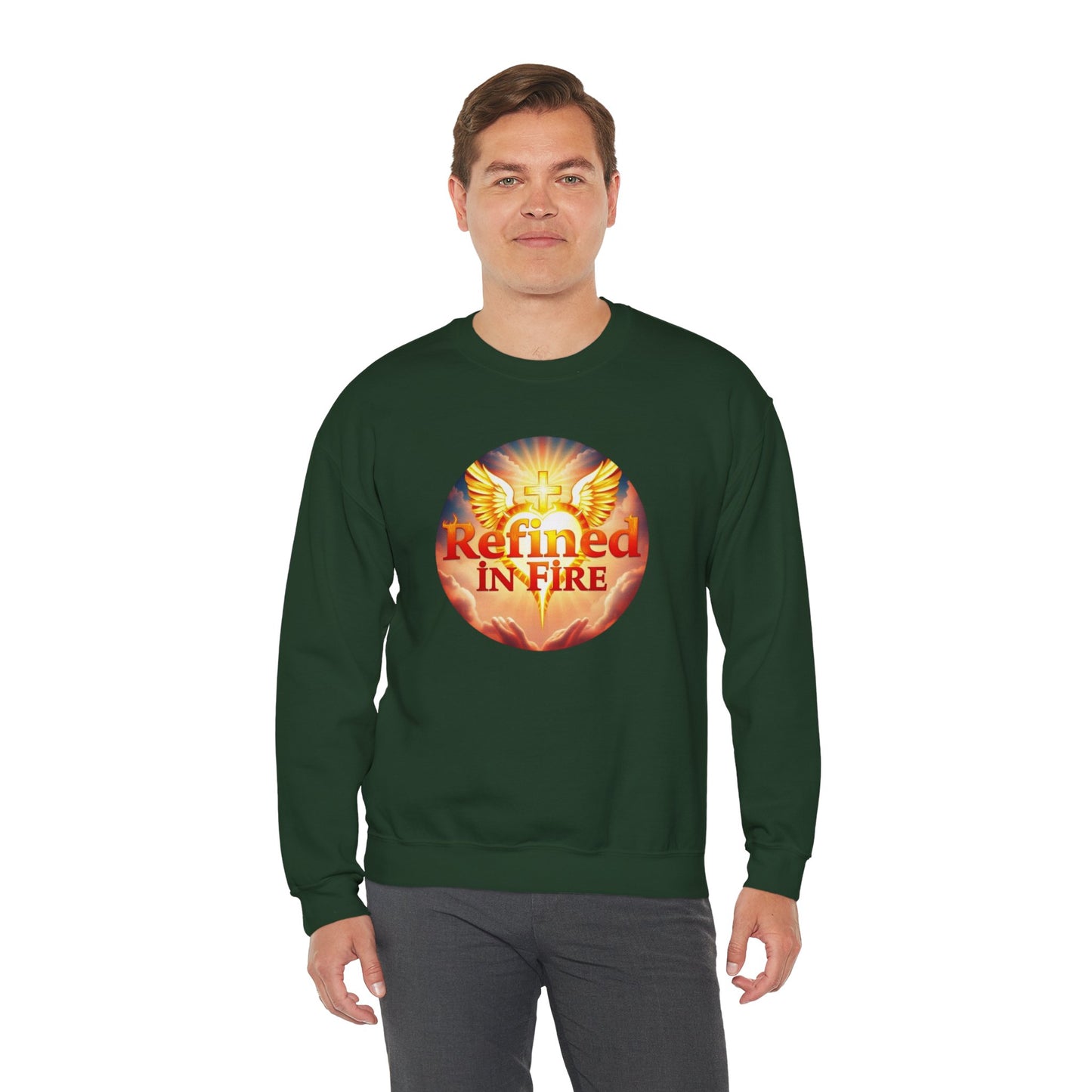 Men’s “Refined in Fire” Christian Sweatshirt – Bold Flame Design Pullover