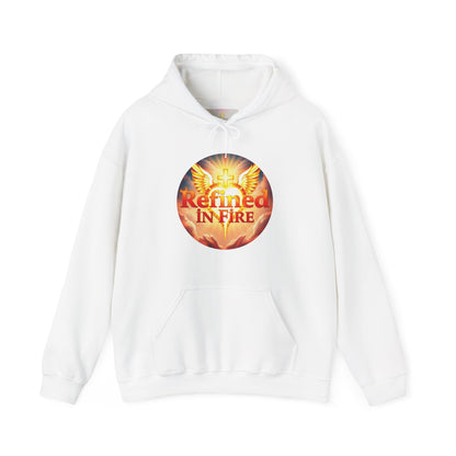“Refined in Fire” Christian Hoodie – Bold Flame Design Faith Pullover