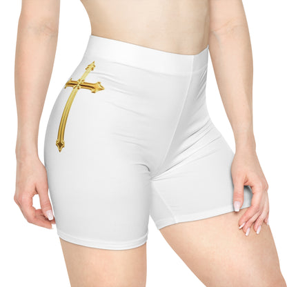 Gold Cross Women’s Biking Shorts – Symbol of Eternal Victory