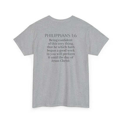 Becoming Men’s Faith Tee – Philippians 1:6 (Dark Lettering)