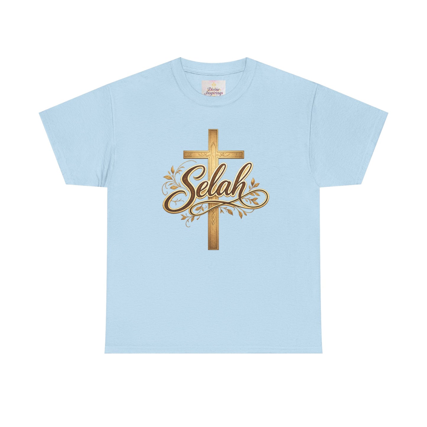 Selah Cross Tee — Women's Christian T‑Shirt with Gold Script