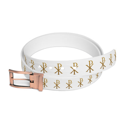 Symbol of Victory Belt in White – Gold Chi Rho Pattern