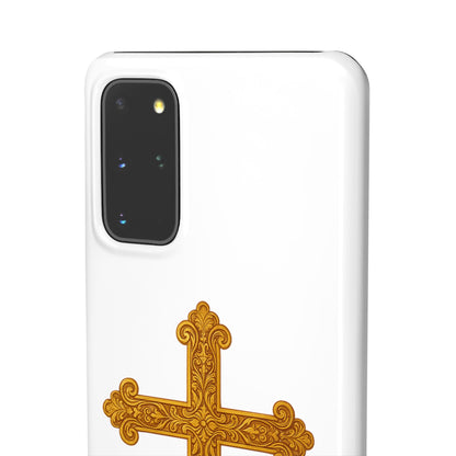 White Samsung Snap Case – Gold Cross Design