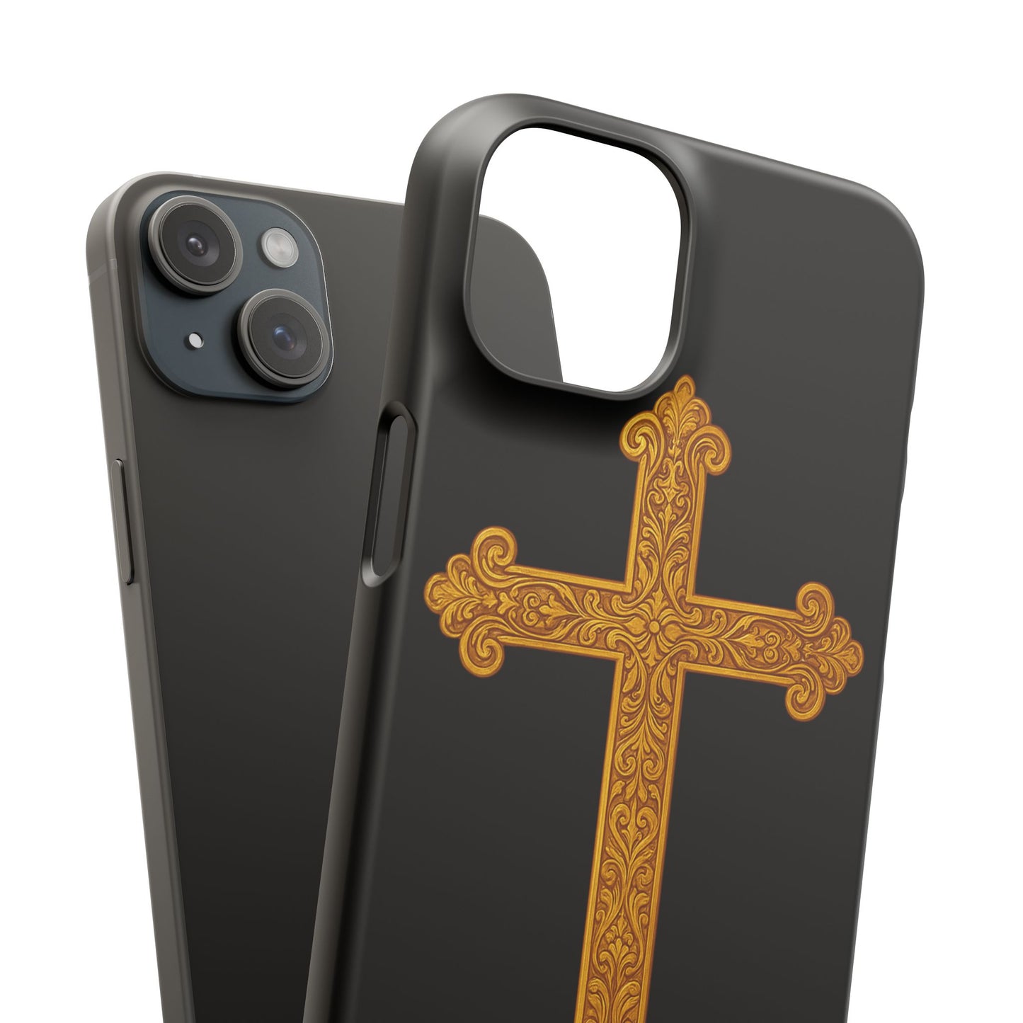Black iPhone Snap Case – Gold Cross Design