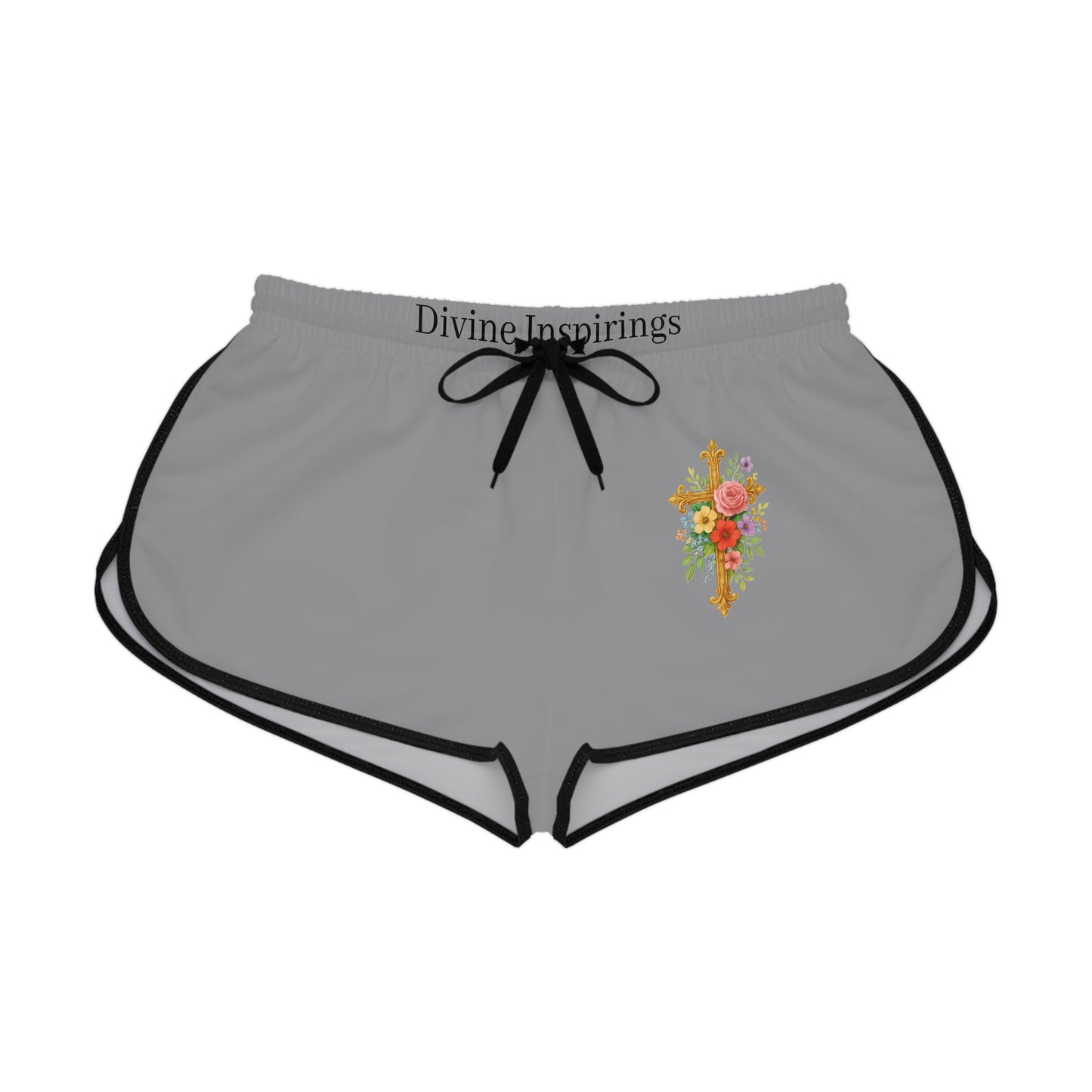 Blooming Faith Women's Shorts in Grey with Floral Cross Design
