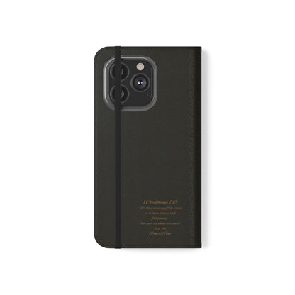 Black with Gold Cross & 1 Corinthians 1:18 - iPhone Flip/Wallet Phone Case