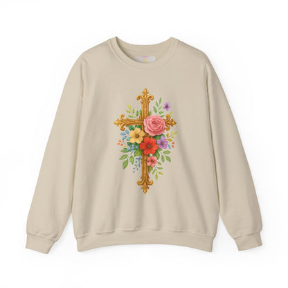 Floral Cross Women’s Sweatshirt – Grace in Full Bloom