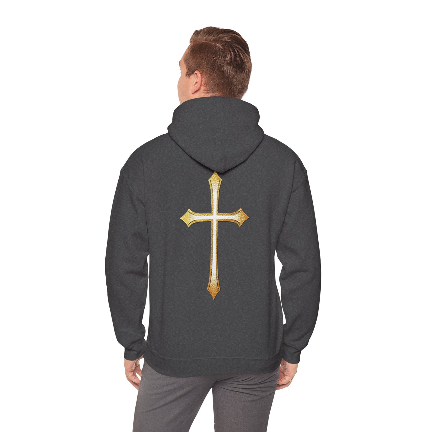 Men’s Gold Cross Hoodie – Bold Christian Faith Hoodie with Front & Back Design