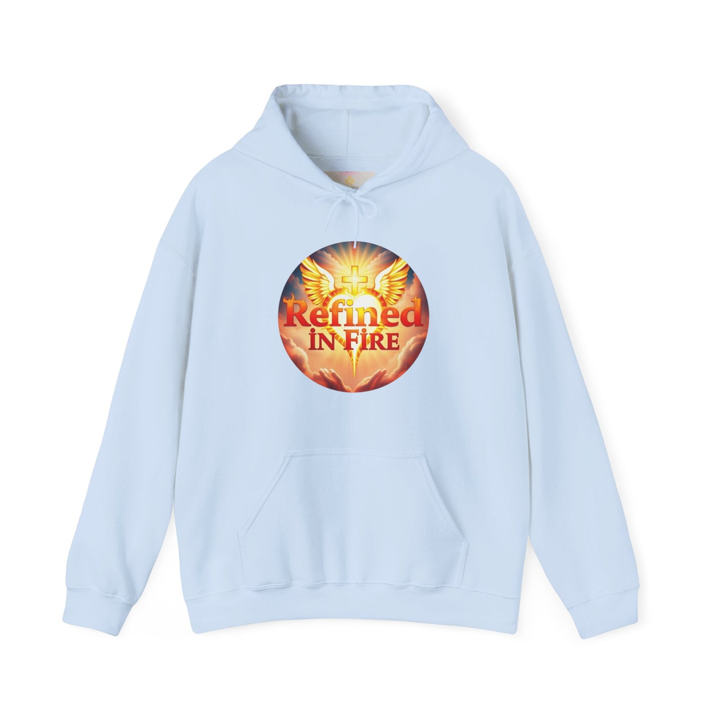 “Refined in Fire” Christian Hoodie – Bold Flame Design Faith Pullover