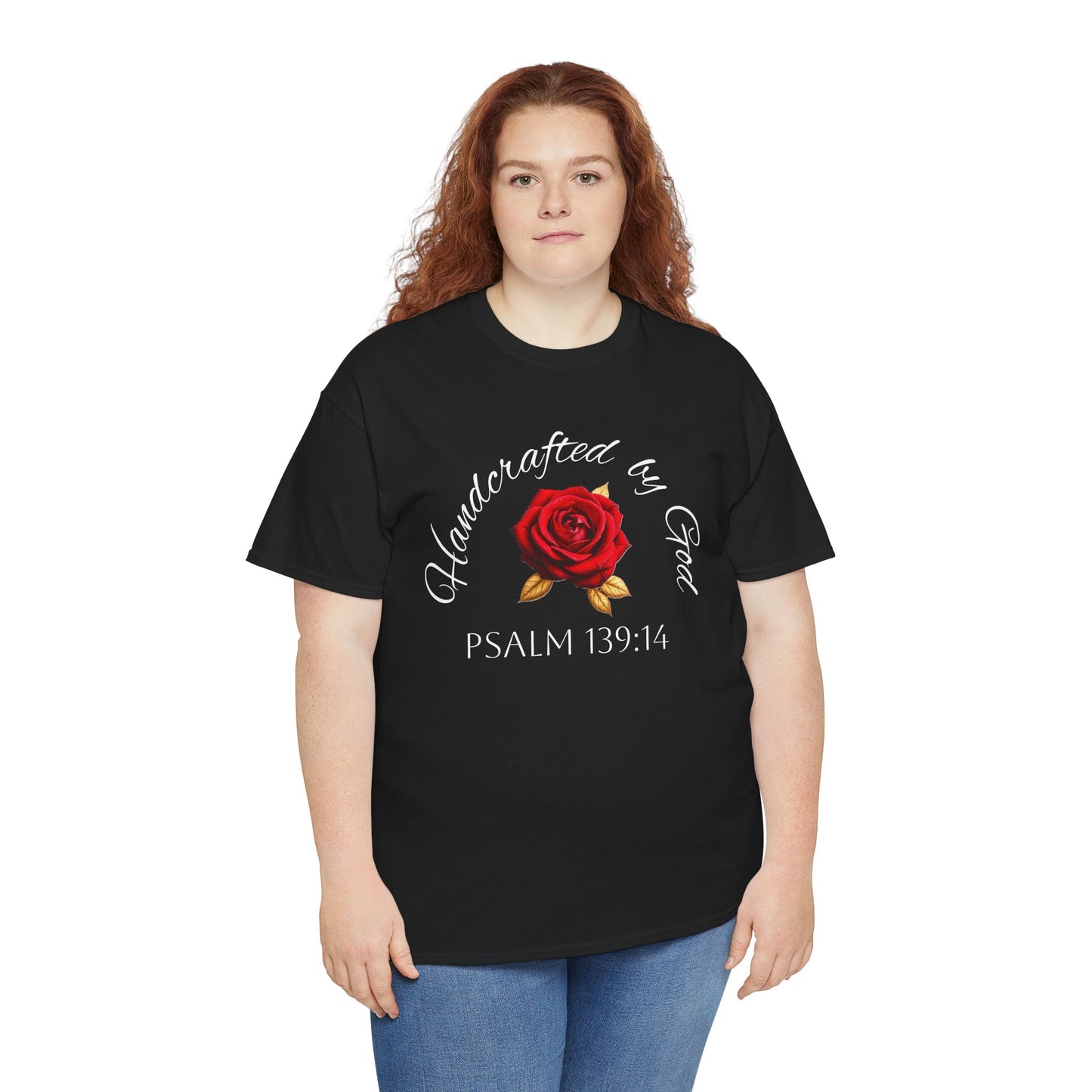 Handcrafted by God (Rose) - Woman's Christian T-Shirt (White Lettering)