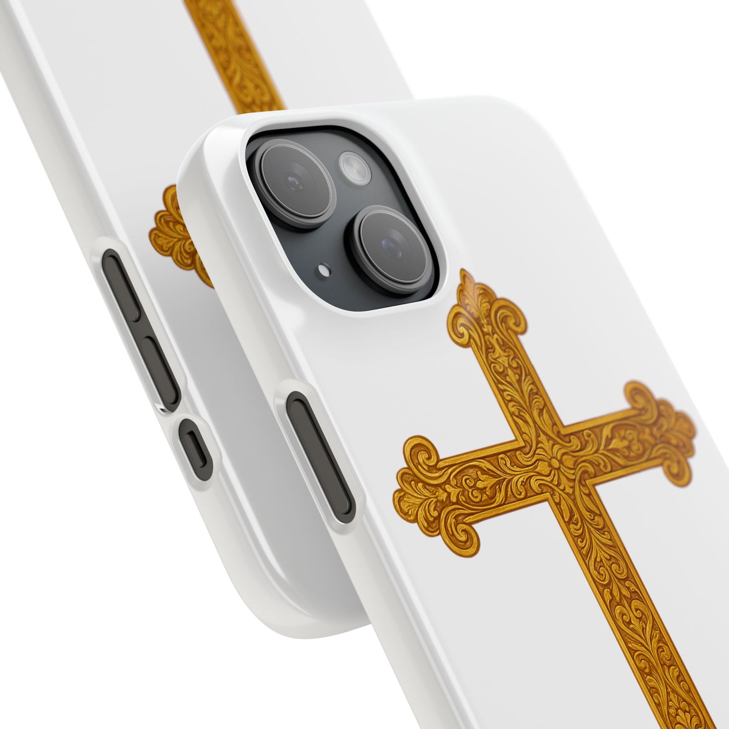 White iPhone Snap Case – Gold Cross Design