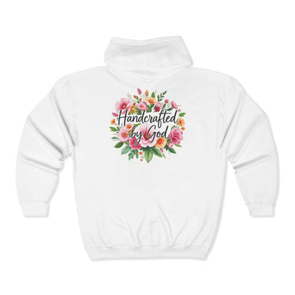 Handcrafted by God Women's Zip-Up Hoodie – Faith-Inspired Design