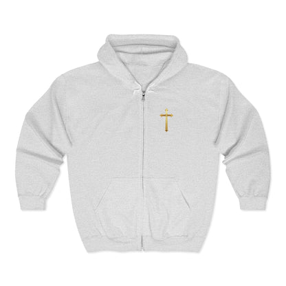 Golden Grace Women's Zip-Up Hoodie with Gold Cross Design