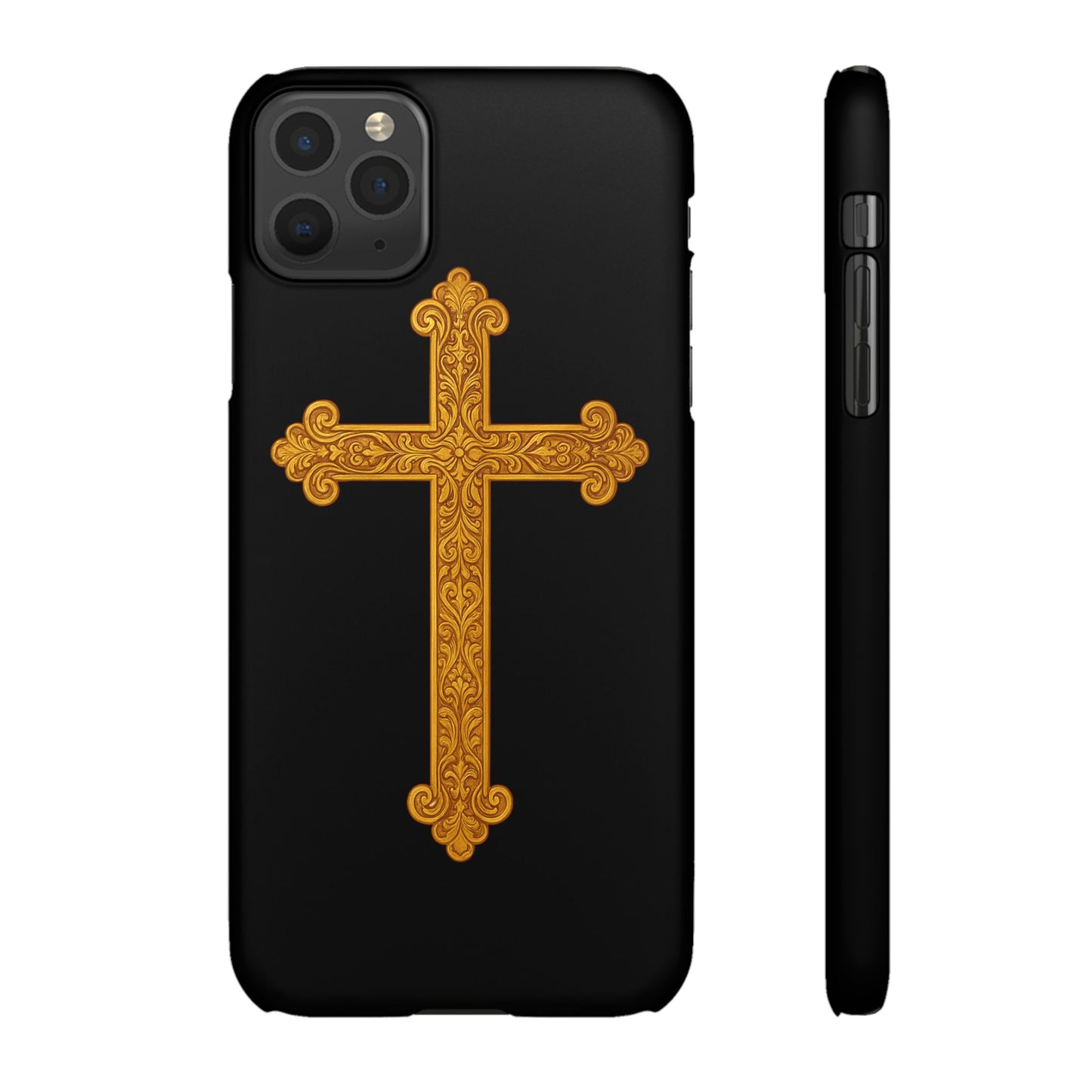 Black iPhone Snap Case – Gold Cross Design