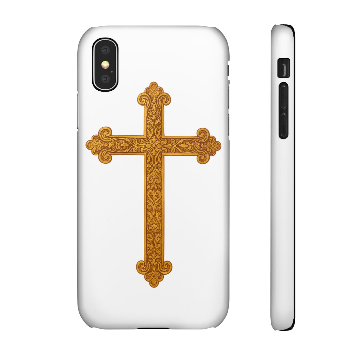 White iPhone Snap Case – Gold Cross Design